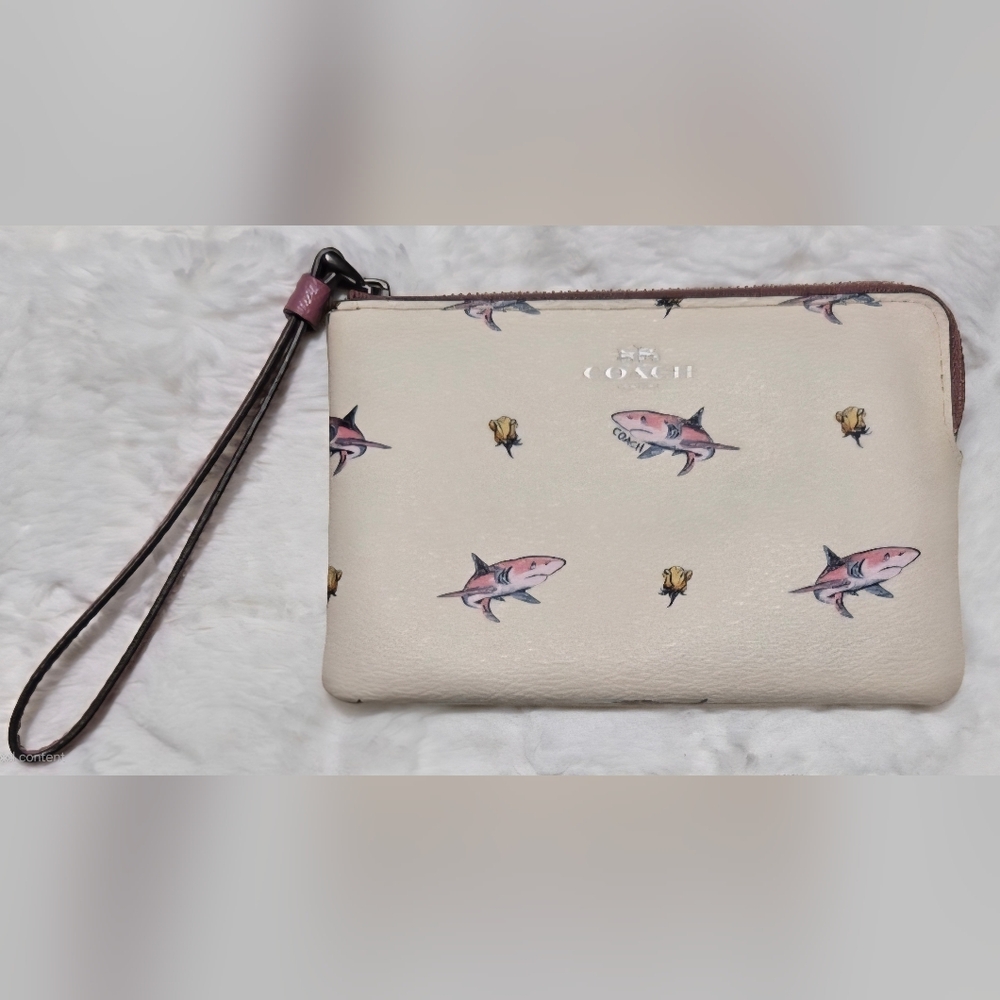 Coach Cream Shark Pattern Wristlet